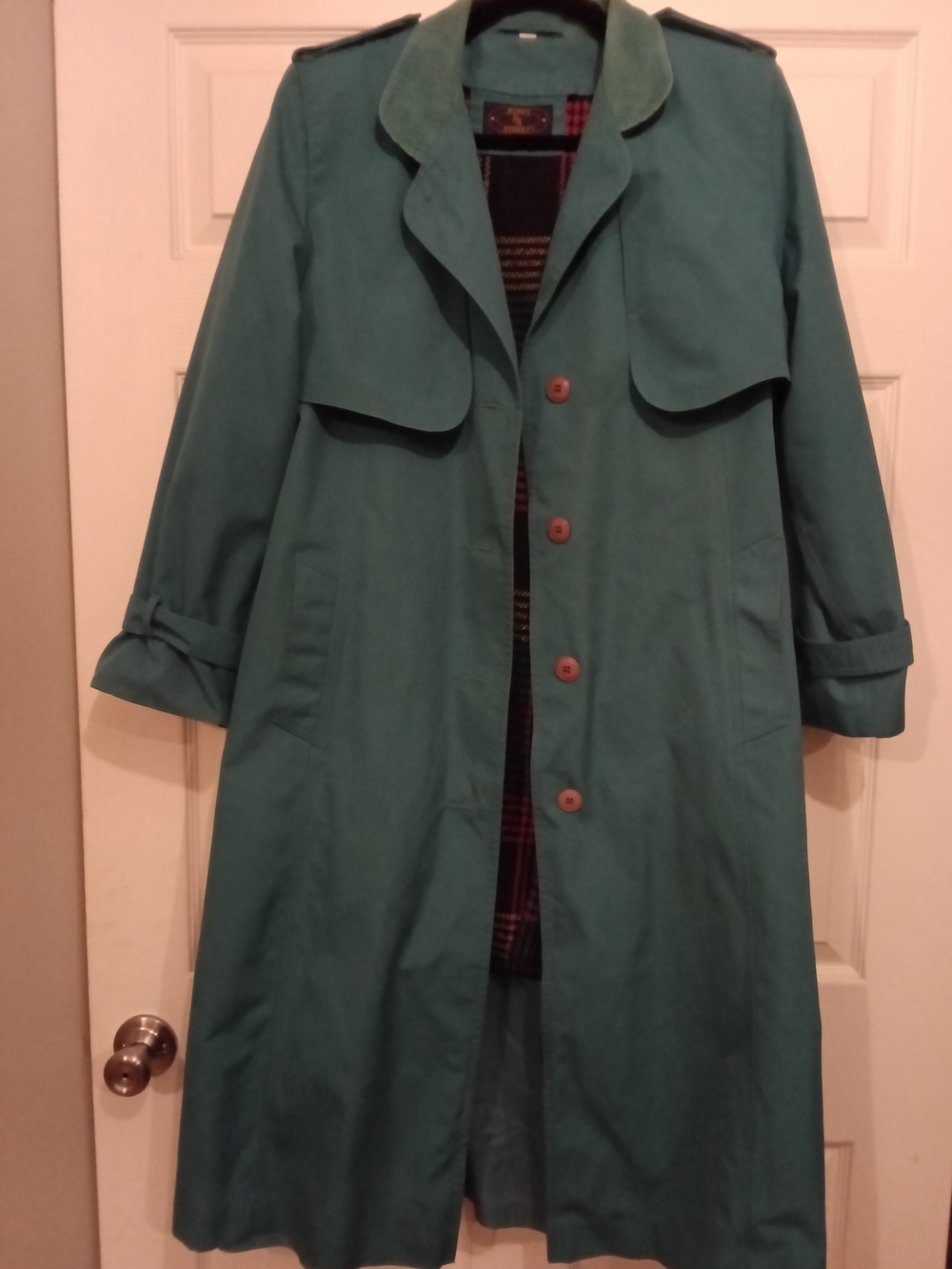 Women's Vintage Teal Trench Coat - Classic Single-Breasted Overcoat